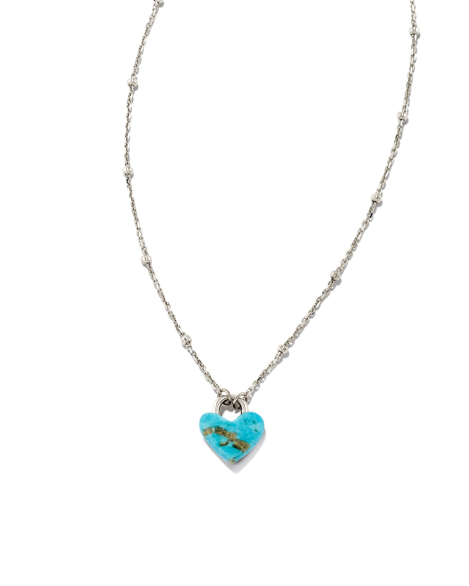 Angie Carved Heart Sterling Silver Pendant Necklace in Turquoise