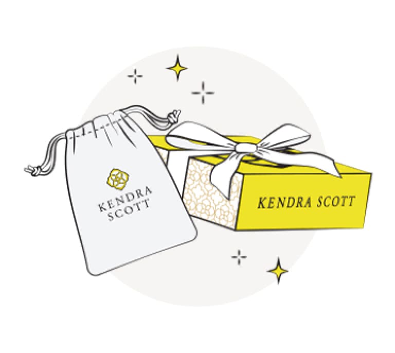 Graphic of Kendra Scott jewelry pouch and gift box