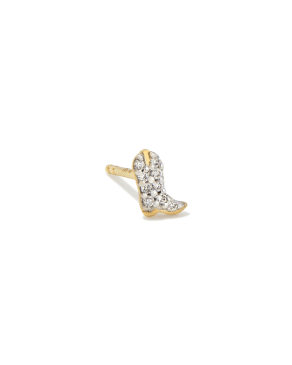 Tiny Cowboy Boot 14k Yellow Gold Single Stud Earring in White Diamond