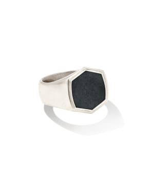 Hicks Oxidized Sterling Silver Stone Signet Ring in Black Hematite