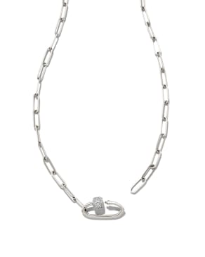 Stella 14k White Gold Paperclip Pendant Necklace in White Diamond