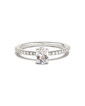 Oval Solitaire Engagement Ring with Pave Diamonds in 14k White Gold