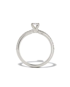 Oval Solitaire Engagement Ring with Pave Diamonds in 14k White Gold