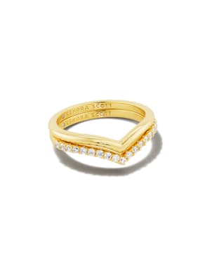 Wishbone Gold Ring Set in White Crystal