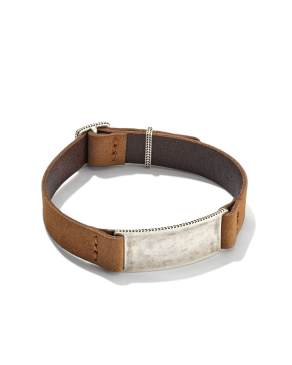 Maverick Oxidized Sterling Silver Leather Bracelet in Brown Leather