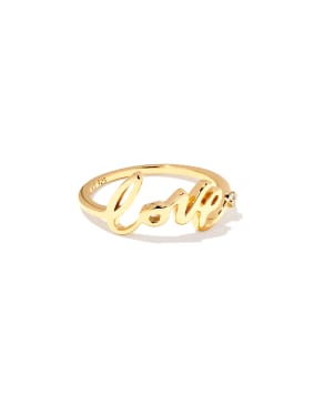 Love Script 18k Gold Vermeil Band Ring in White Sapphire