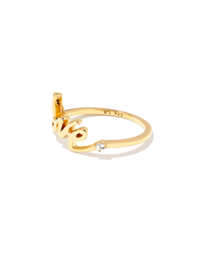 Love Script 18k Gold Vermeil Band Ring in White Sapphire