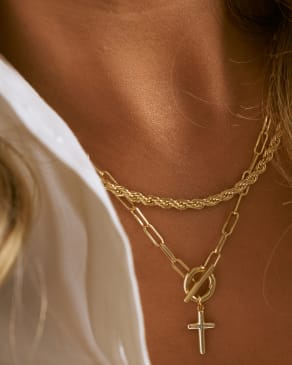 Olivia Cross Chain Convertible Necklace in Gold