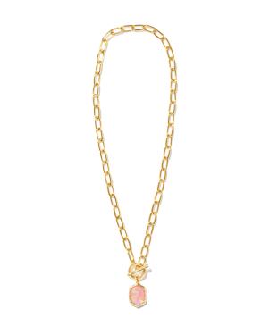 Daphne Convertible Gold Link and Chain Necklace in Light Pink Iridescent Abalone