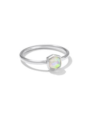 Davie Sterling Silver Band Ring in White Kyocera Opal