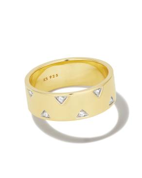 Tinsley 18k Gold Vermeil Band Ring in White Topaz