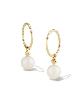 Hadleigh 14k Yellow Gold Huggie Earrings in White Pearl