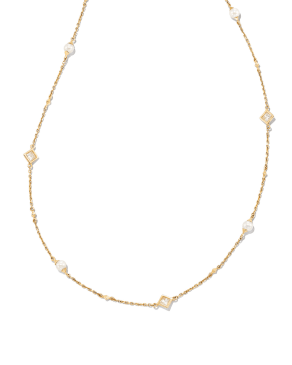 Michelle 14k Yellow Gold Strand Necklace in White Pearl