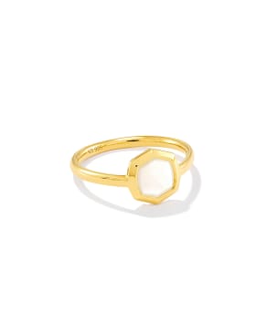 Davis 18k Gold Vermeil Small Stone Band Ring in Ivory Mother-Of-Pearl