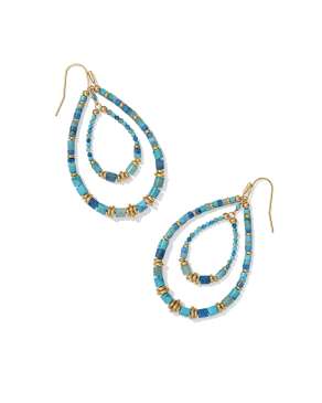 Bree Vintage Gold Open Frame Earrings in Turquoise Mix