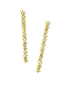 Nydia Gold Linear Earrings in White Crystal