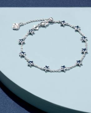 Sierra Silver Star Delicate Chain Bracelet in Navy Enamel