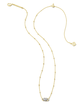 Genevieve Gold Satellite Short Pendant Necklace in White Crystal 