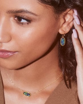 Elisa Gold Pendant Necklace in Night Kyocera Opal