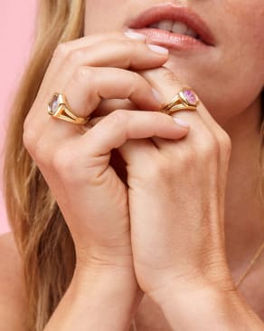 Davie Intaglio Gold Statement Ring in Pink Opalite Glass Dragonfly