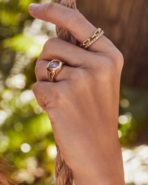 Davie Intaglio Gold Statement Ring in Light Sky Blue Glass Hummingbird