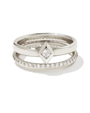 Kinsley Silver Ring Set in White Crystal