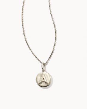 Letter A Coin Pendant Necklace in Oxidized Sterling Silver