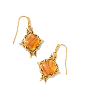 Cass Vintage Gold Drop Earrings in Orange Banded Agate