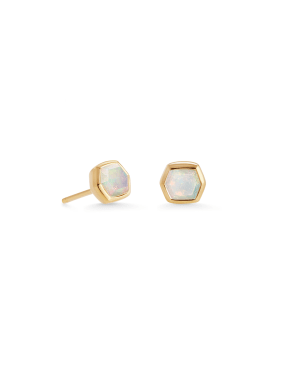 Davie 18k Gold Vermeil Stud Earrings in White Opal