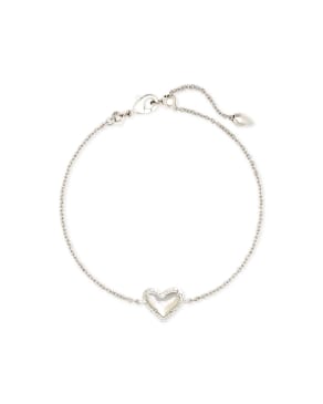 Ari Heart Silver Chain Bracelet in Ivory Mother-of-Pearl