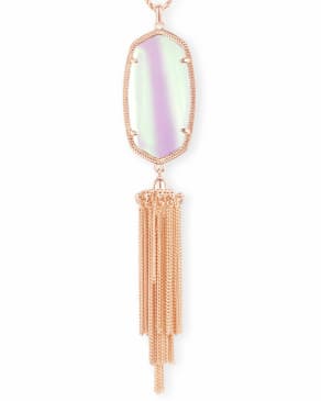 Rayne Rose Gold Long Pendant Necklace in Dichroic Glass