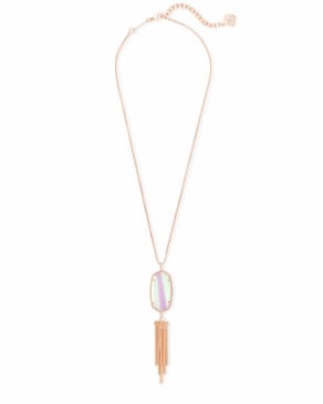 Rayne Rose Gold Long Pendant Necklace in Dichroic Glass