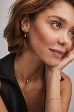 Vanessa 18k Gold Vermeil Huggie Earrings in Iridescent Drusy