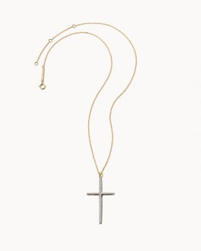 Statement Cross 14k Yellow Gold Necklace in White Diamond