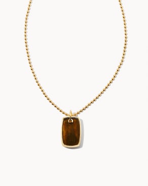 Dog Tag 18k Gold Vermeil Charm Necklace in Golden Obsidian