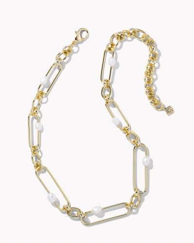 Lindsay Gold Statement Chain Necklace in White Pearl image number 0