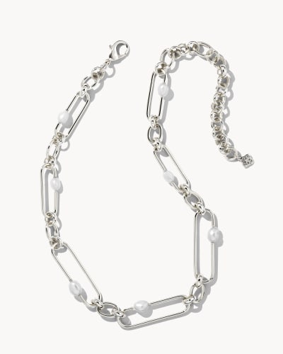 Lindsay Silver Statement Chain Necklace in White Pearl image number 0