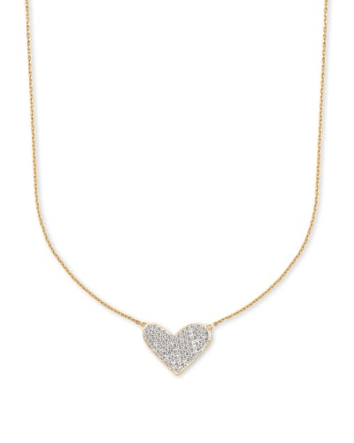 Large Heart 14k Yellow Gold Pendant Necklace In White Diamond Kendra Scott
