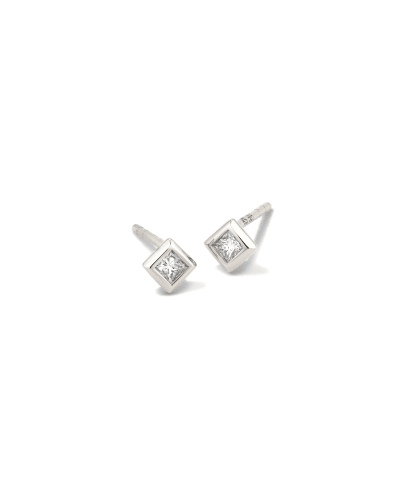 Michelle 14k White Gold Stud Earrings in White Diamond