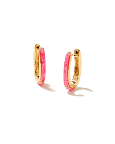 Ellen Opal 18k Gold Vermeil Huggie Earrings in Bright Pink Kyocera Opal