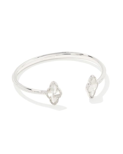Abbie Silver Pave Frame Cuff Bracelet in Ivory Mother-of-Pearl