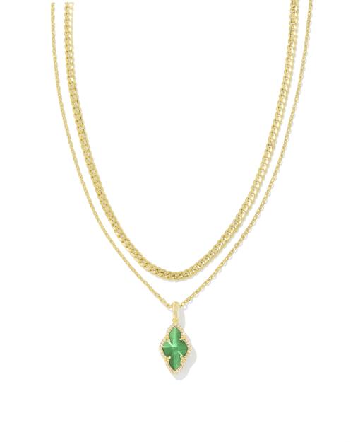 Mini Abbie Gold Satellite Short Pendant Necklace in Green Illusion