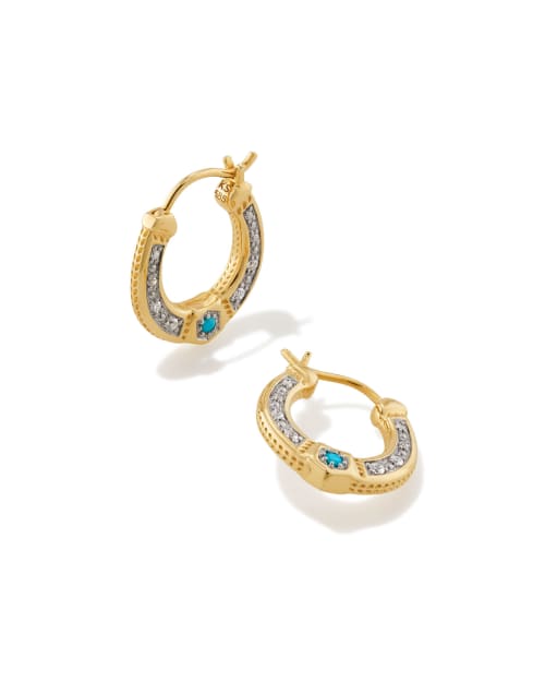 Noble 14k Yellow Gold Horseshoe Short Pendant Necklace in Turquoise