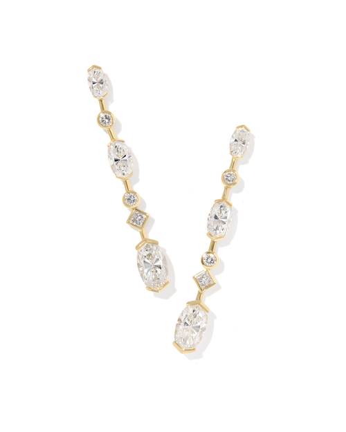 7.61 ct Lab Grown White Diamond Custom Elisa Linear 14k Yellow Gold Earrings