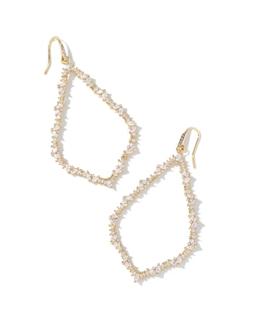Sophee Gold Crystal Open Frame Earrings in White CZ