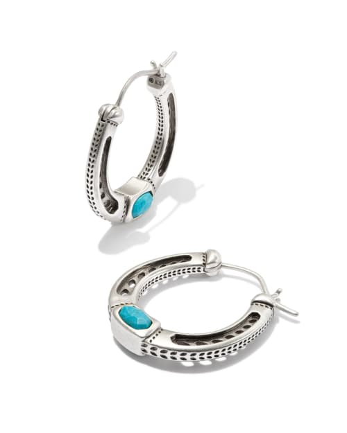 Noble Vintage Silver Horseshoe Hoop Earrings in Variegated Dark Teal Magnesite