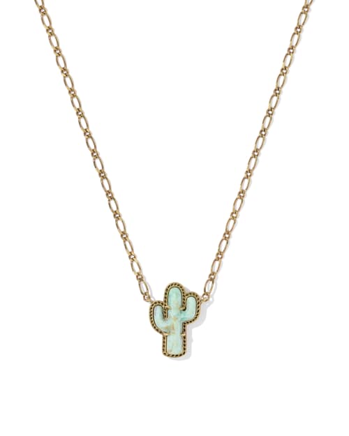 Tiny Cactus Vintage Gold Short Pendant Necklace