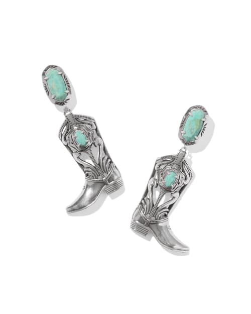 Beau Vintage Silver Boot Statement Earrings in Sea Green Chrysocolla