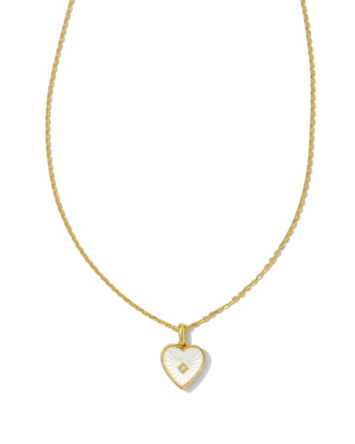 Adalynn 18k Gold Vermeil Heart Pendant Necklace in Ivory Mother-of
