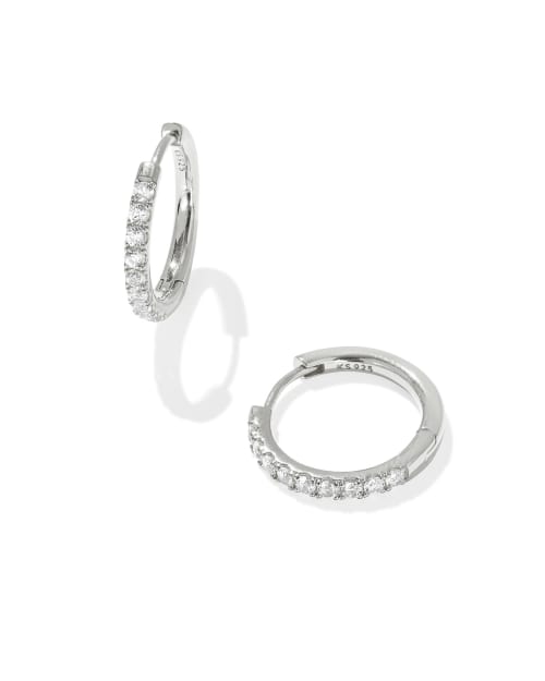 Mackenzie Sterling Silver Medium Hoop Earrings in White Topaz